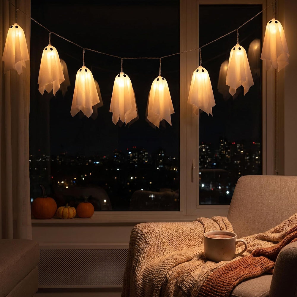 10 Ghost Light Up Hanging Ornaments, Halloween Glowing Decorations