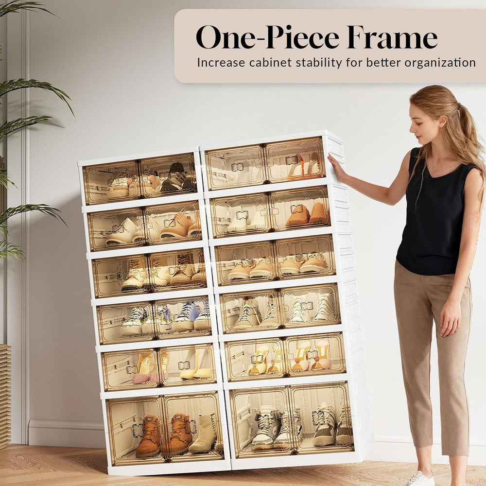 6-Tier Foldable Shoe Rack Organizer, 24 Pairs Stackable & Collapsible Sho...