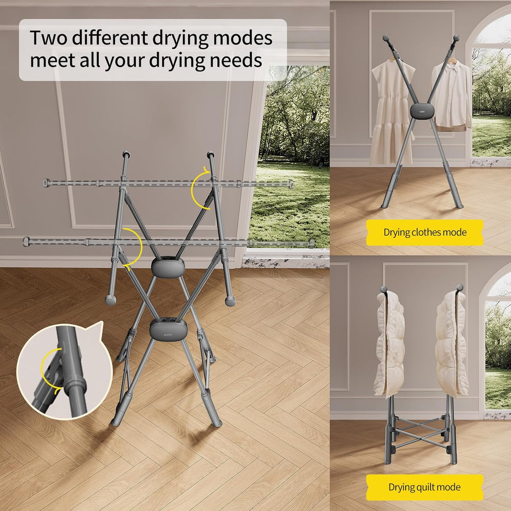 BIREN Clothes Drying Rack Heavy Duty Clothing Racks Foldable Laundry Rack Two...