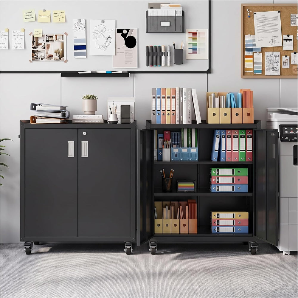 Metal Storage Cabinet with Wheels - Lockable, Rolling Tool Cabinet for Home, ...