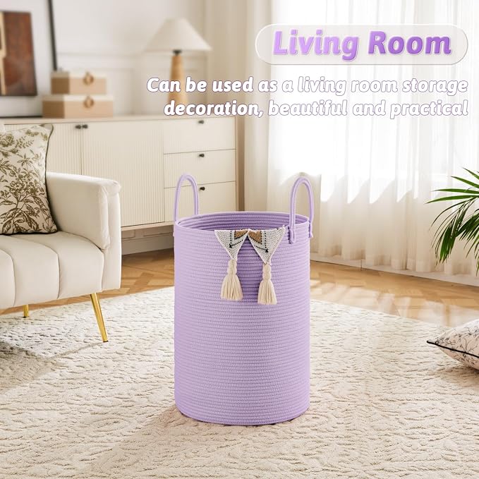 Laundry Basket, Woven Cotton Rope Laundry Hamper, 80L