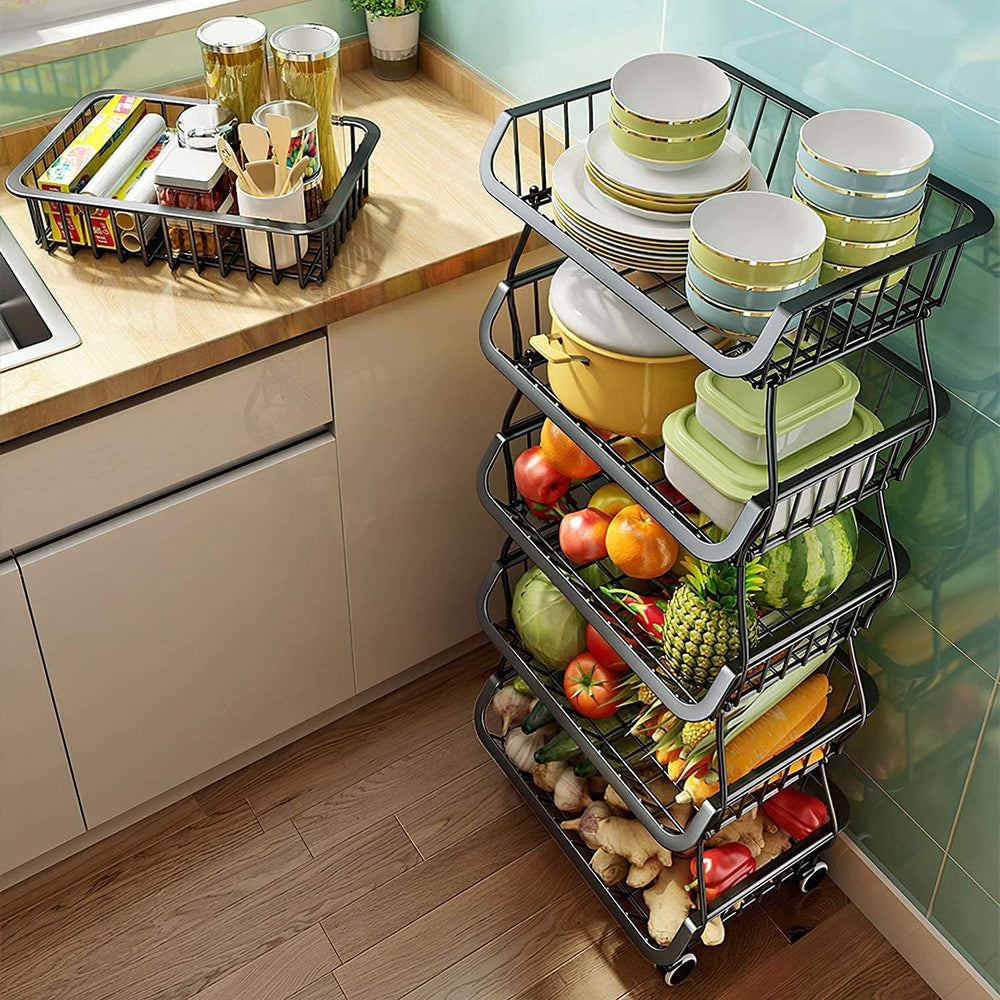 Stackable Storage Baskets 4 Tiers Wire Organizer Basket with Lockable Univers...