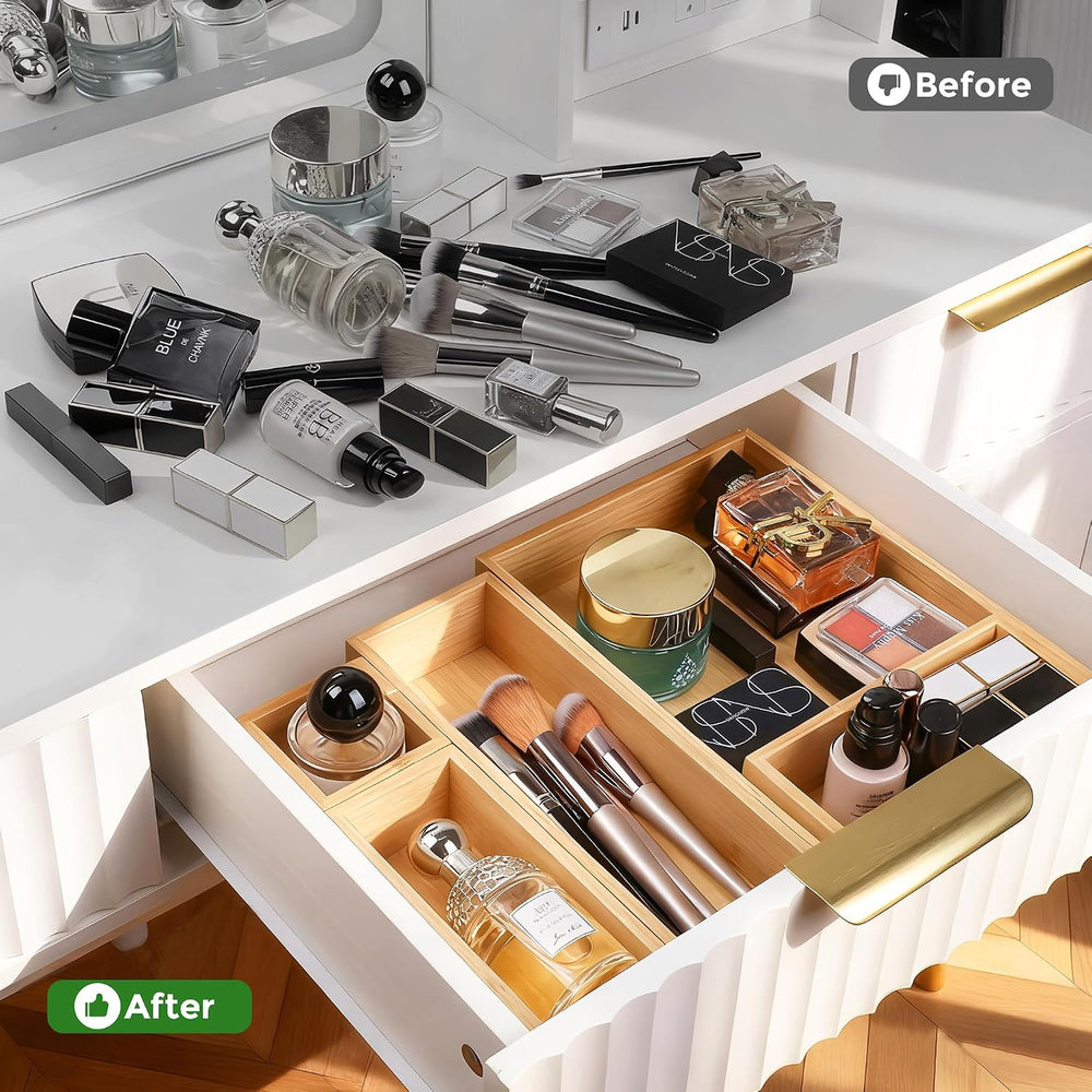 Bamboo Drawer Organizer Set, 14 PCS Wood Storage Organizers