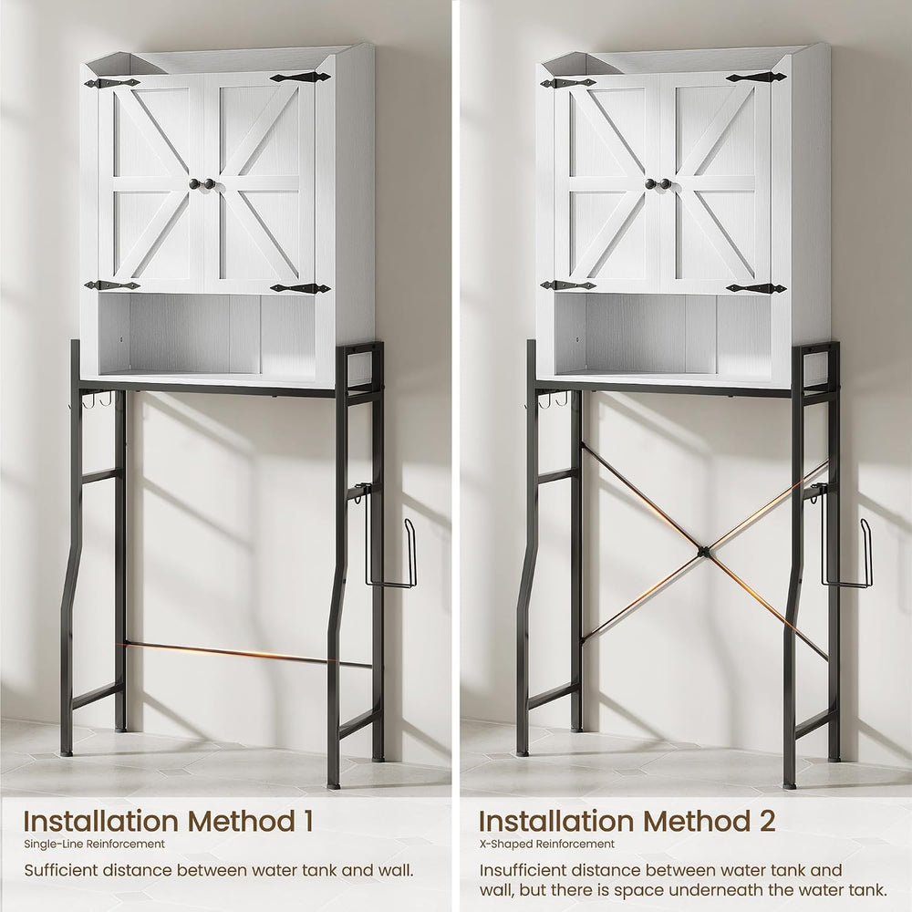 Over The Toilet Storage Cabinet with 2-Door & Metal Stand, White