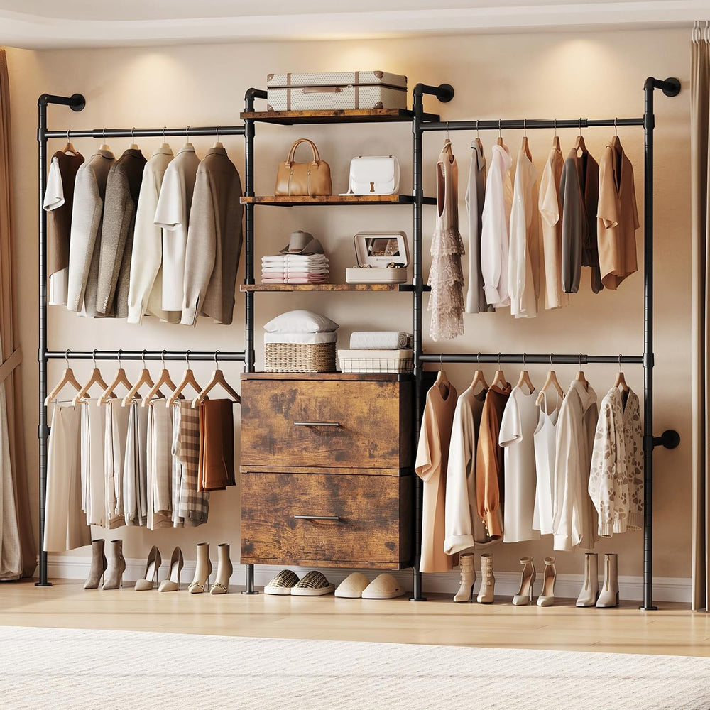 ONBRILL T3 Wall Mounted Industrial Pipe Closet Organizers Storage System