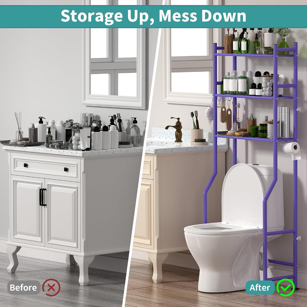 GloTika 3-Tier Over Toilet Storage, Anti-Tilt, 64" H, Purple