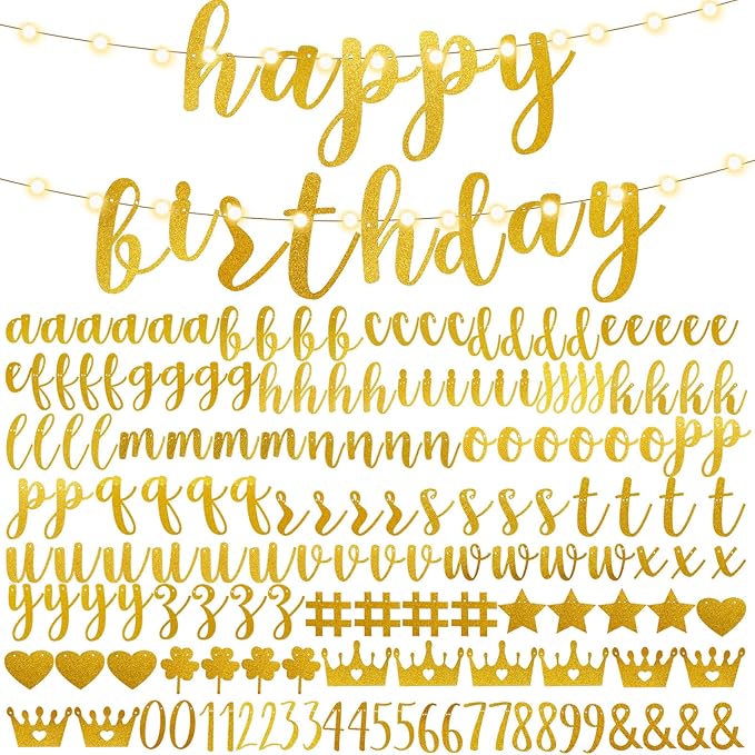 TaoBary 167 Pcs DIY Banner Kit Happy Birthday Glitter Banner Customizable Gli...