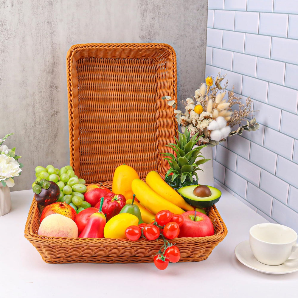 5 Pack 16 Inch Brown Wicker Bread Basket, Handmade Woven Organizer, Rectangul...