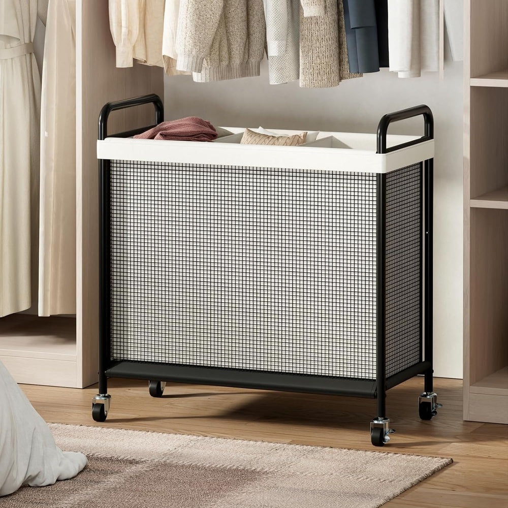 WOWLIVE Rolling Laundry Hamper 3 Section, 120L Laundry Basket with Wheels