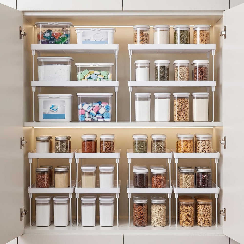 NiHome 8-Pack Stackable Plastic Kitchen Storage Shelf Foldable Rack, White