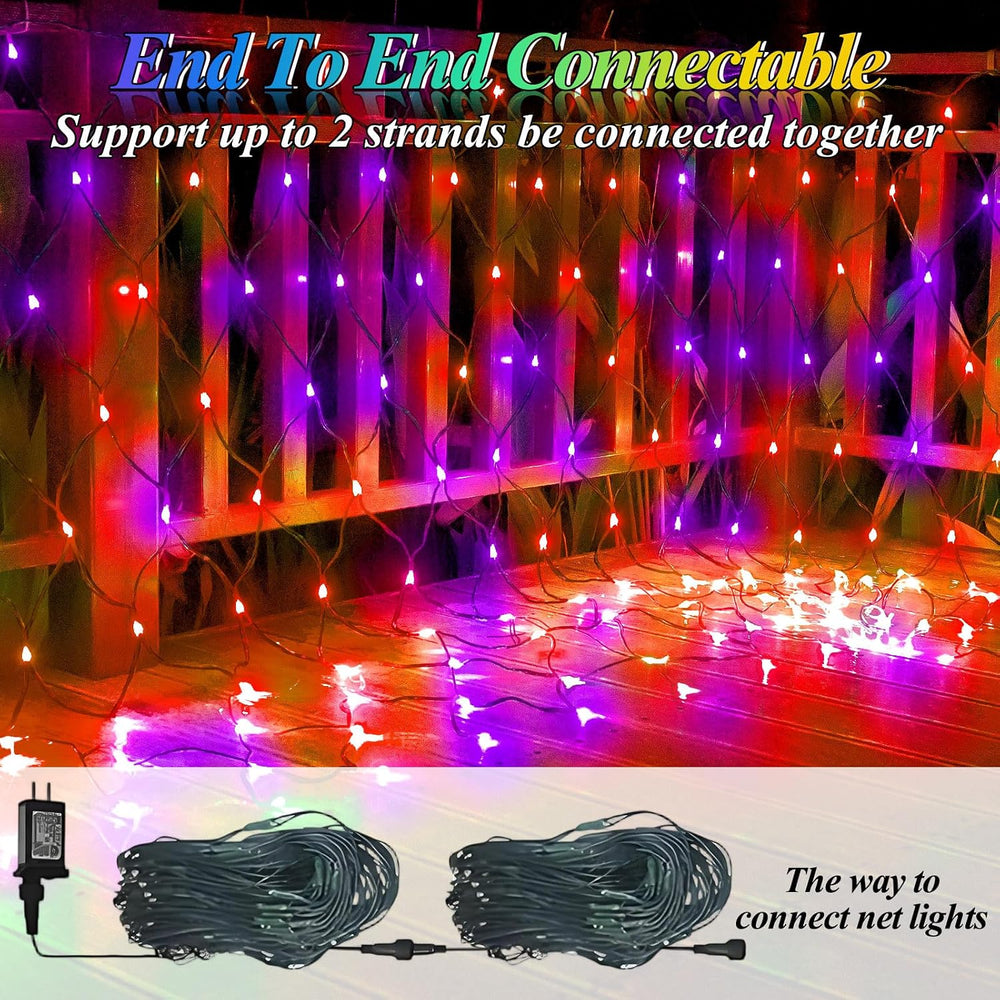 360LED Net Lights Halloween Decorations, 21ft x 5ft Purple Orange Mesh Lights...