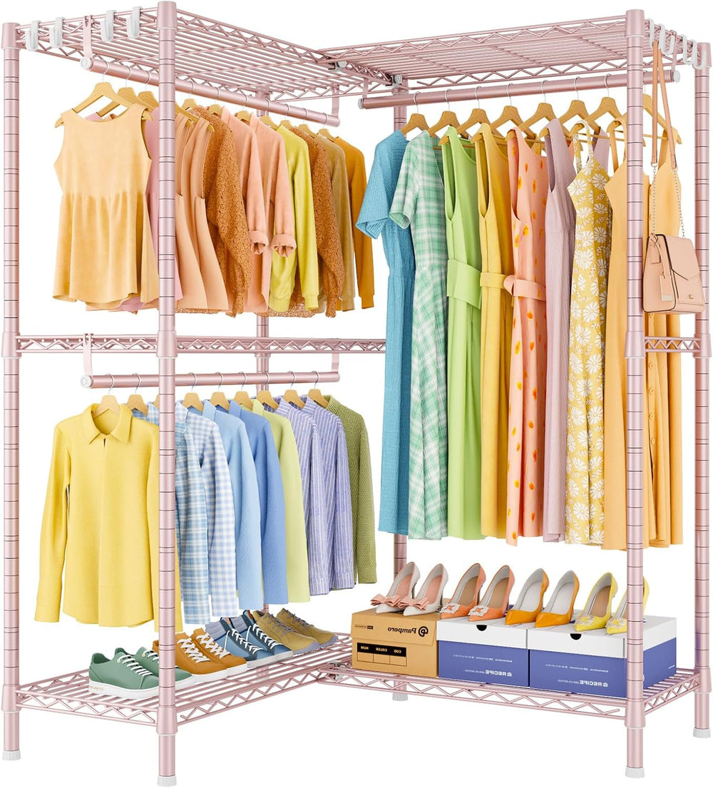 ULIFHOME E15 Garment Rack L Shaped Clothes Rack for Corner，Freestanding Cloth...