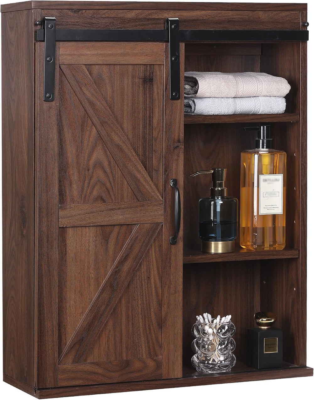 RUSTOWN Farmhouse Bathroom Wall Cabinet with Sliding Barn Door