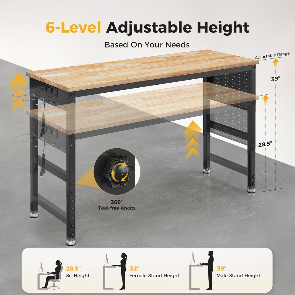 CAMMOO 60" Adjustable Workbench, 2000LBS Max Load, Pegboard & Power ...