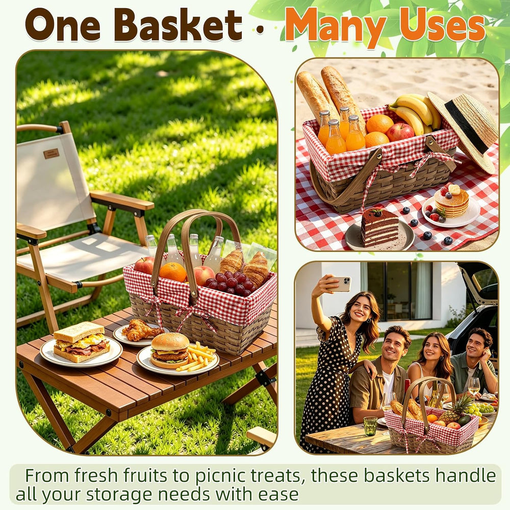 2 Size Picnic Basket, Woven Basket with Double Folding Handles 16''