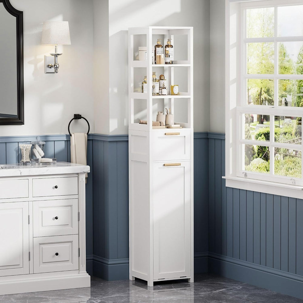 VECELO Tall Bathroom Cabinet with Removable Laundry Hamper, Tilt Out Laundry ...