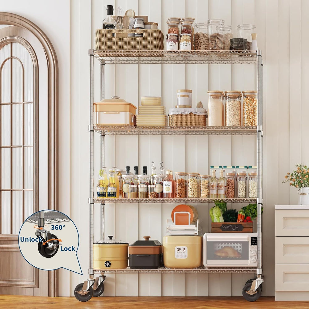 4-Tier Wire Shelving with Wheels, 47''W×18''D×71''H, ...