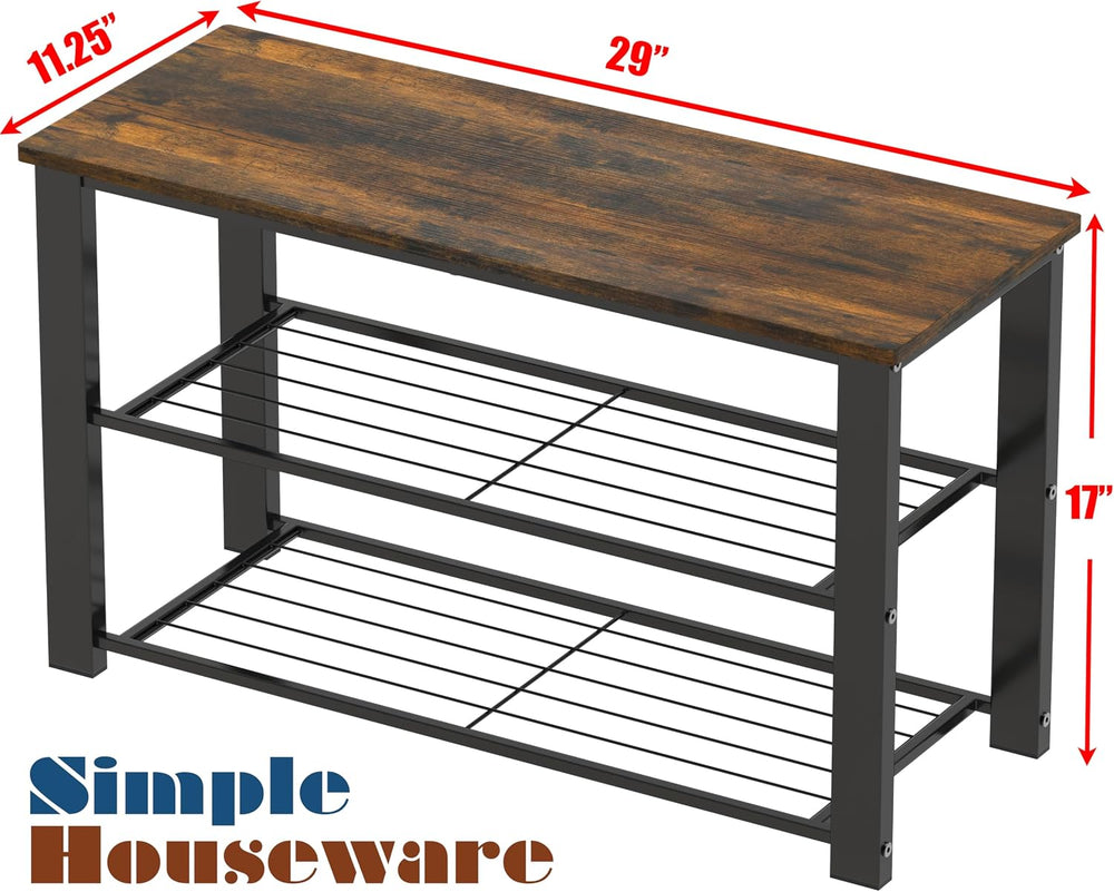 Simple Houseware Wooden Top Shoe Rack Bench for Entryway, Rustic Brown