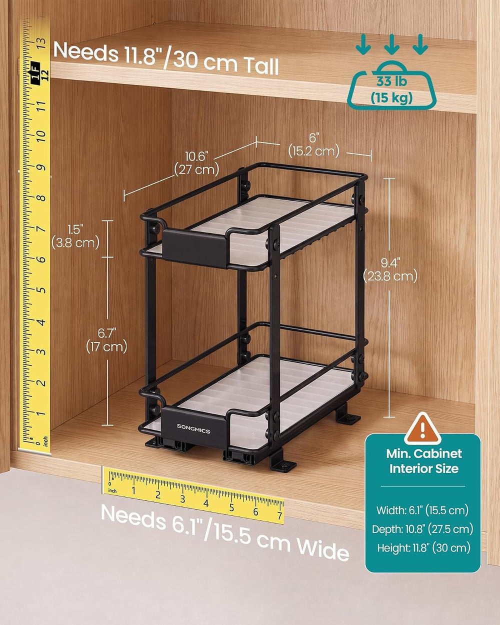 SONGMICS Spice Rack Organizer for Cabinet, Pull Out 2 Tier Thick Steel