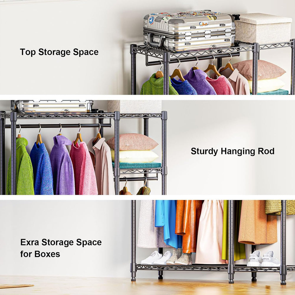 M MZG Heavy Duty Rolling Garment Rack 3 Tiers Adjustable Wire Shelving Clothe...