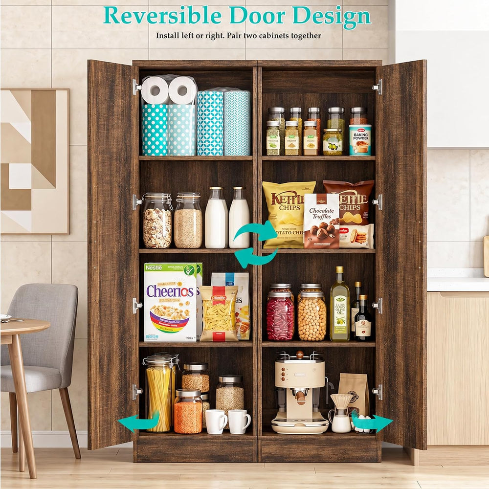 Unikito 63" Kitchen Pantry Storage Cabinet with Doors & Shelves, 2-Pack