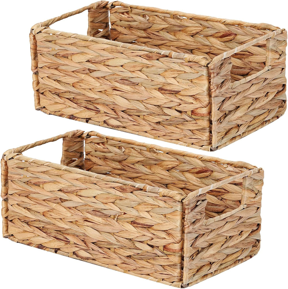 Wicker Storage Basket, Set of 2 Hand-Woven Storage Baskets for Organizing, Sm...