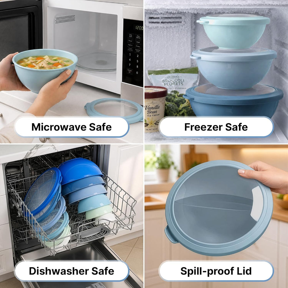 Zulay Kitchen 12 Piece Plastic Mixing Bowls with Lids Set - Leak-Proof Microw...
