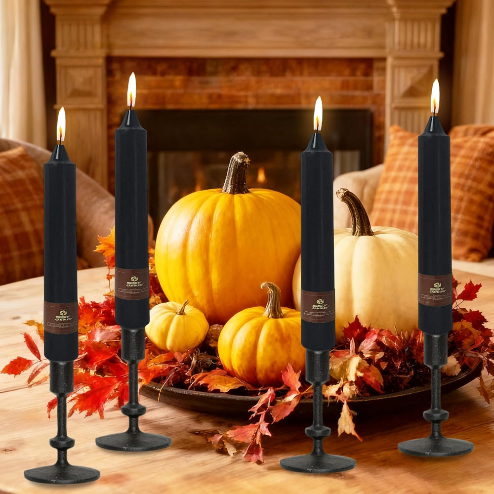 Black Halloween Taper Candles 4 Pack Hand-Poured 9 Inch Unscented Long Tapere...