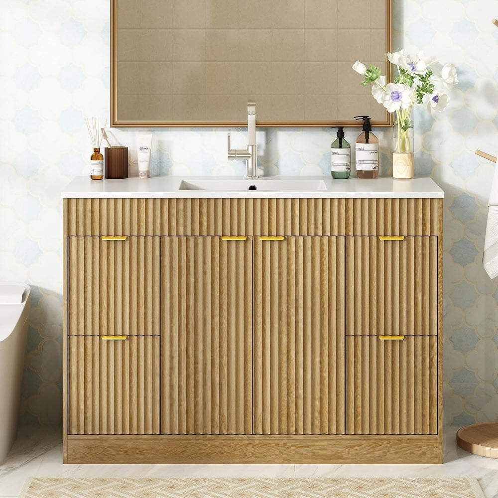 CARPETNAL 48 Inch Bathroom Vanity with Sink, Oak
