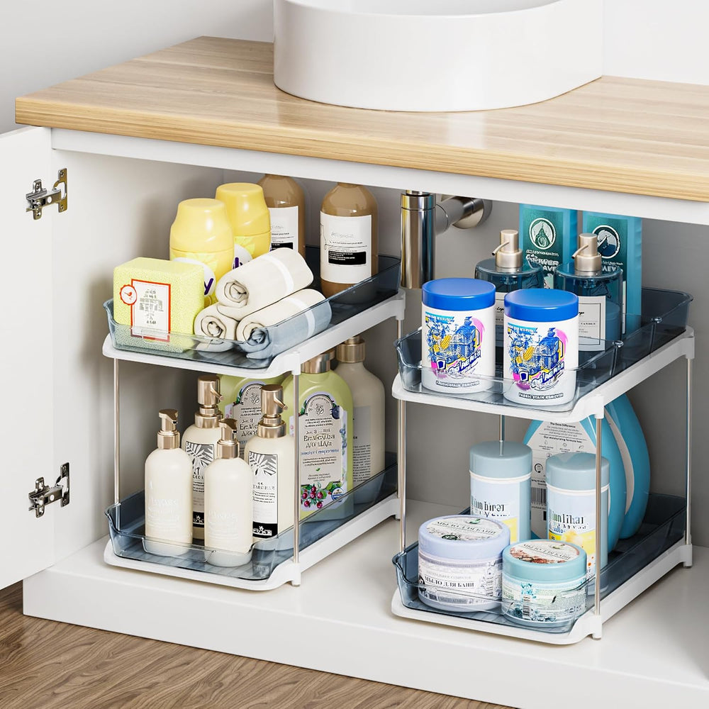 Delamu 2-Tier Multi-Purpose Bathroom Under Sink Organizers and Storage, Stack...