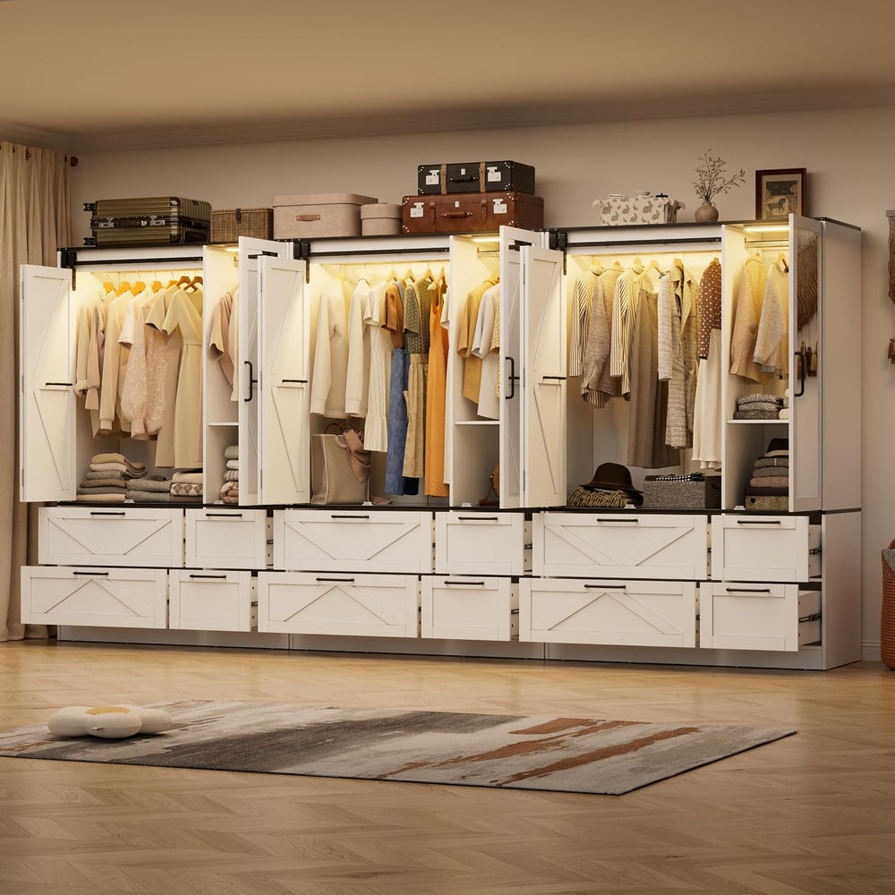 PAKASEPT Armoire Wardrobe Closet with w/Folding Sliding Barn Door (9 Doors)