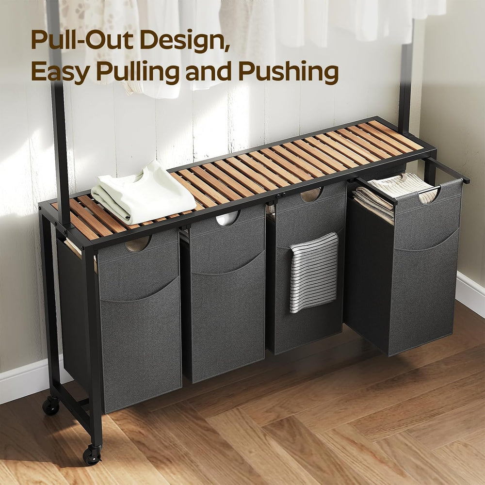 YATINEY Laundry Sorter 4 Section, Rolling Laundry Hamper with Hanging Rack, L...