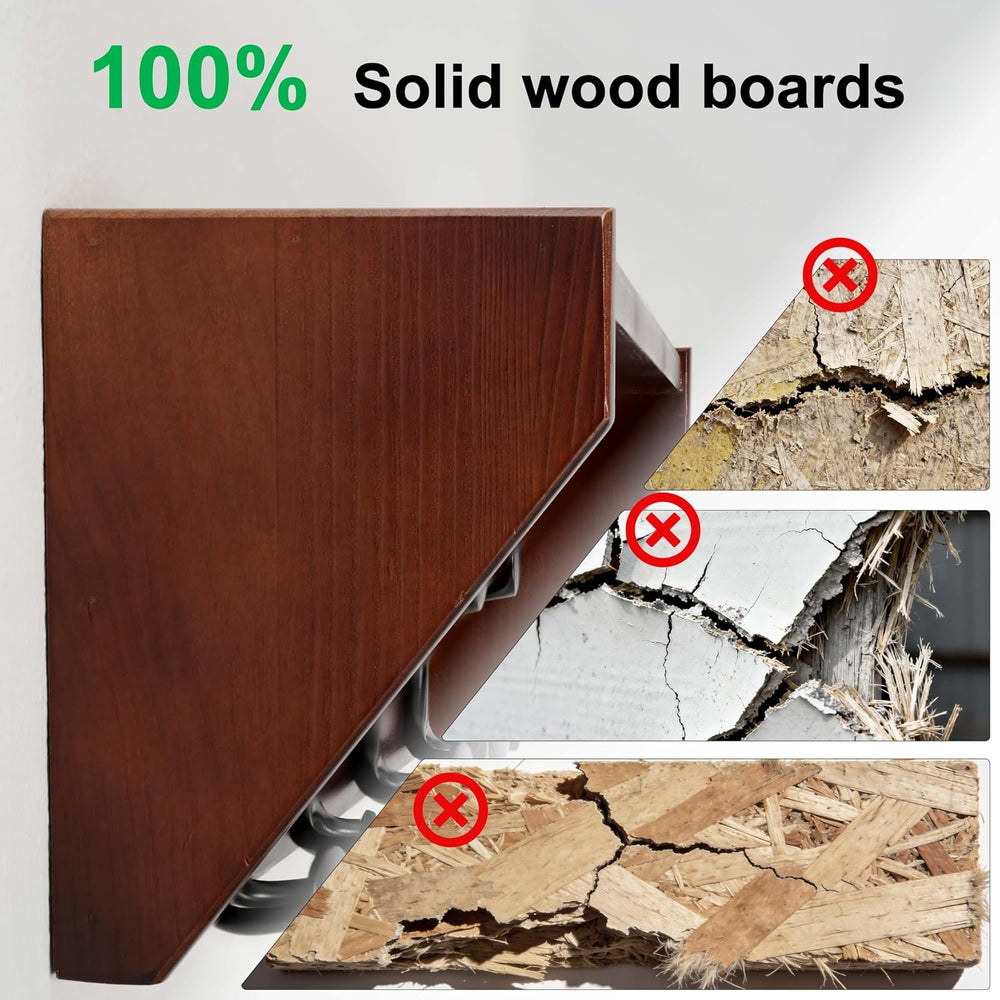 SKOLOO Wall Shelf with Hooks, 24-Inch Cherry Coat Rack Wall Mount with Shelf ...