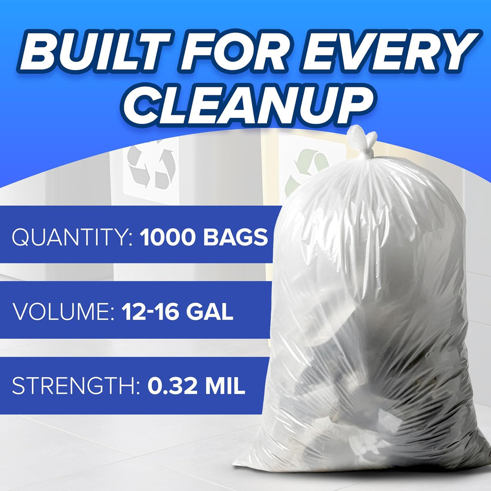 Small 24” X 33” Clear Trash/Wastebasket Liner, 12-16 Gal, 13 Gal Garbage Bags...