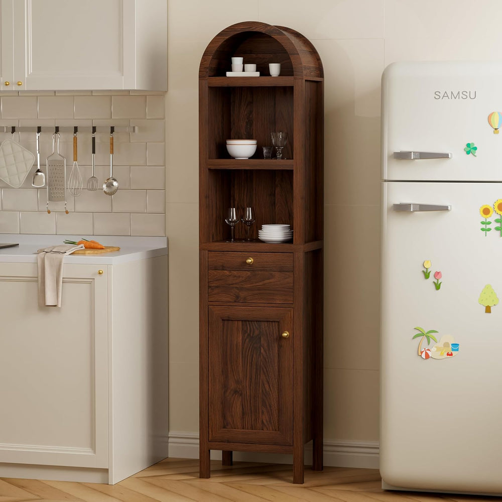 EYYTHUNG Arched Bathroom Narrow Storage Cabinet with Door and Drawer, 67&quot...
