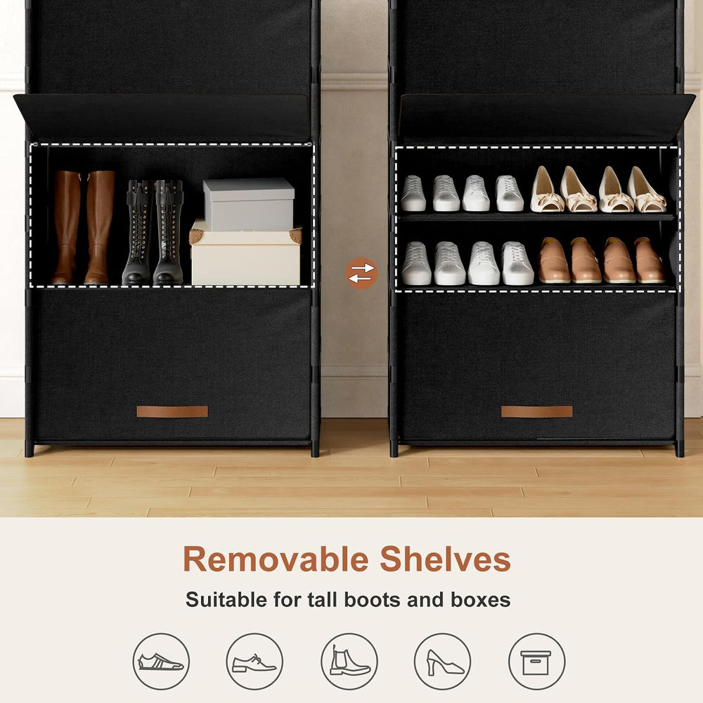 7 Tier Shoe Cabinet with Door, 28-Pair Storage, Black