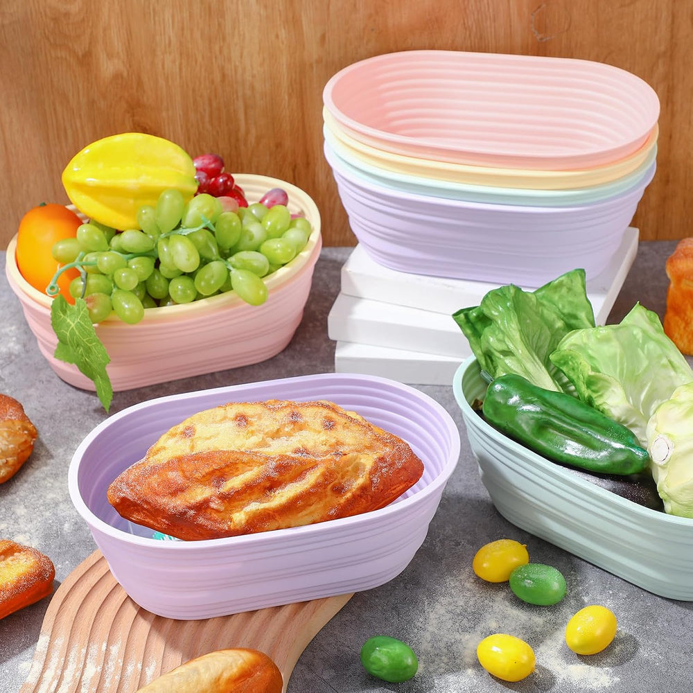 Honeydak 8 Pcs Silicone Bread Proofing Baskets Oval Banneton Basket 10 Inch C...