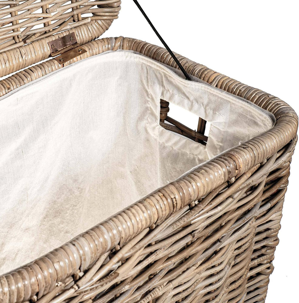 The Basket Lady Narrow Kubu Wicker Rectangular Laundry Hamper, Serene Grey