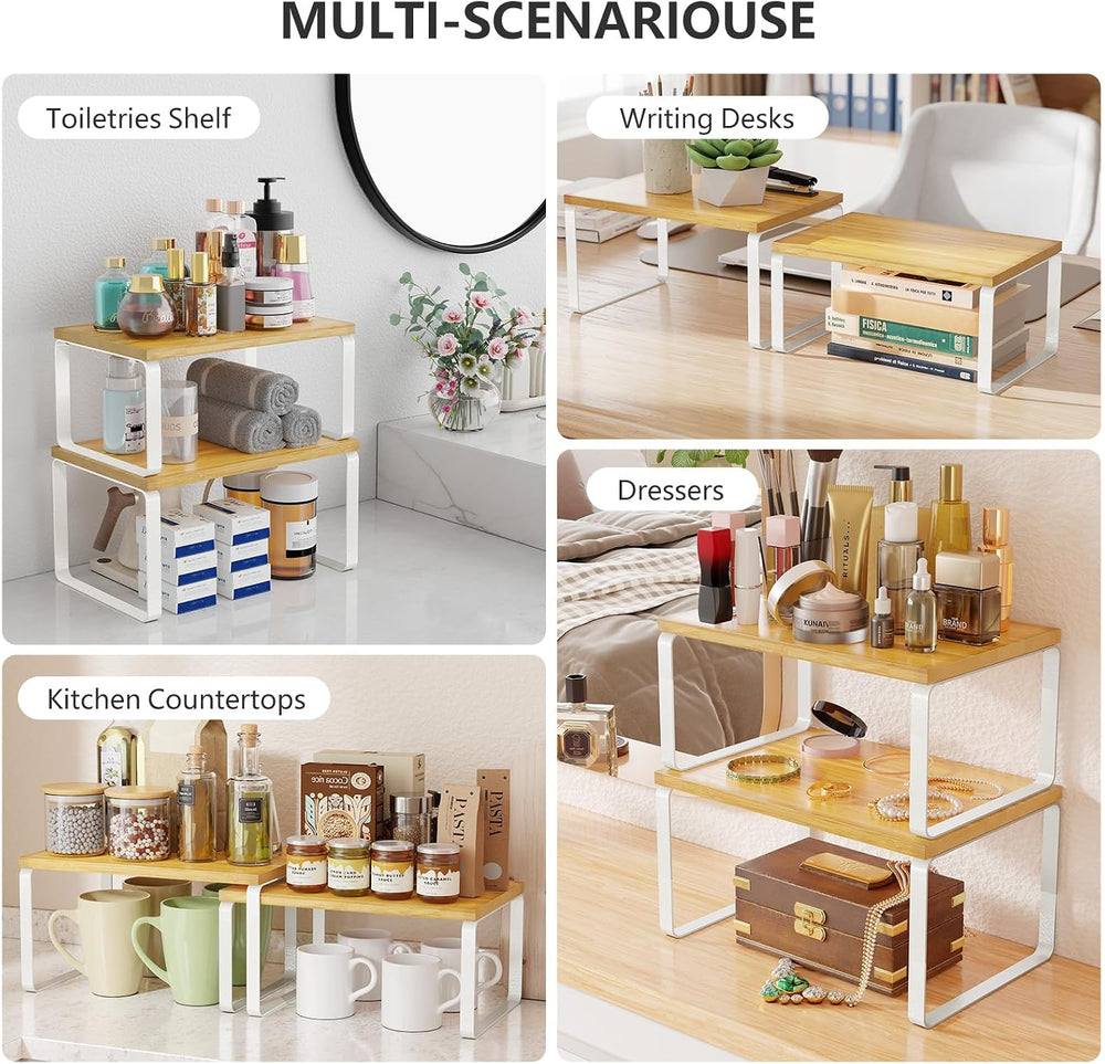 Simple Trending Bamboo Cabinet Organizer Shelf, Set of 4 Kitchen Counter Shel...