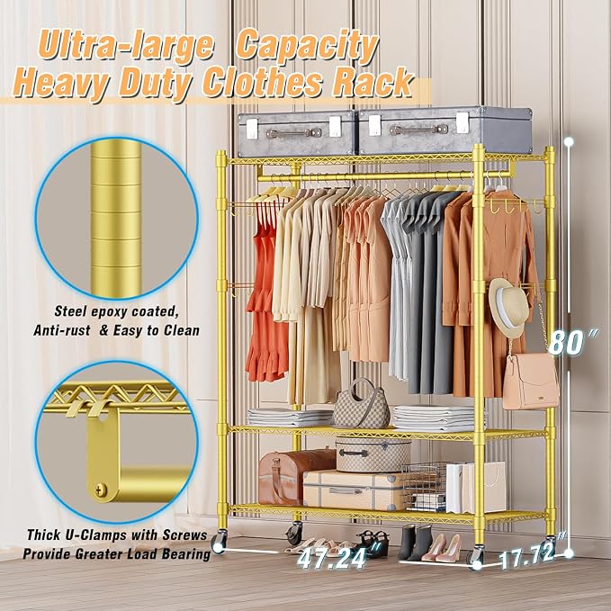 Homdox Gold Heavy Duty Clothes Rack