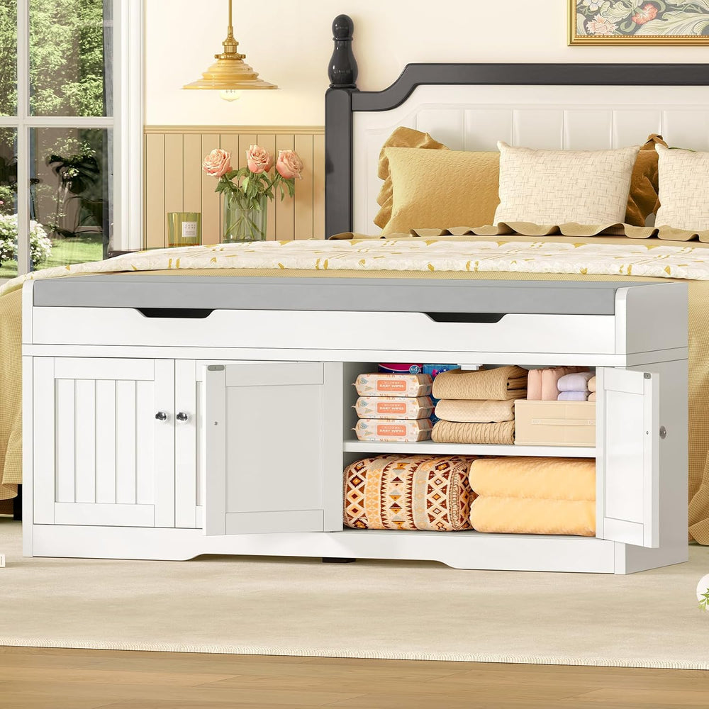 usikey 3-Tier Storage Bench, 47.2" Wide Shoe Bench with Lift Top Storage...