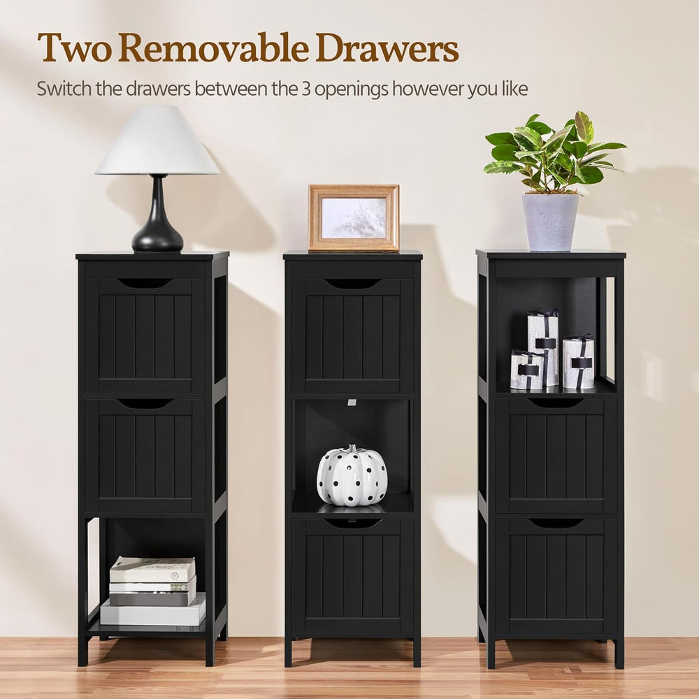 Yaheetech Small Bathroom Storage Cabinet with 2 Drawers & Open Shelf, Black