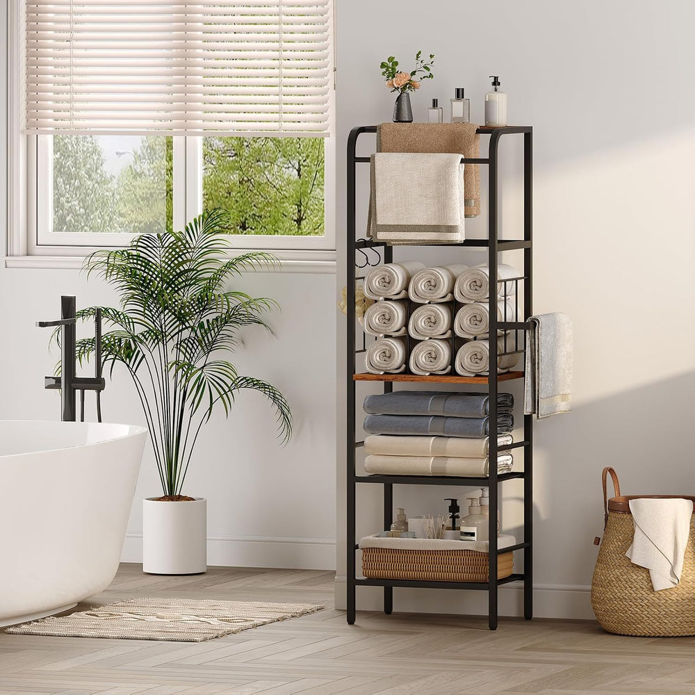 HOOBRO 4-Tier Freestanding Towel Rack with Storage Shelf for Bathroom