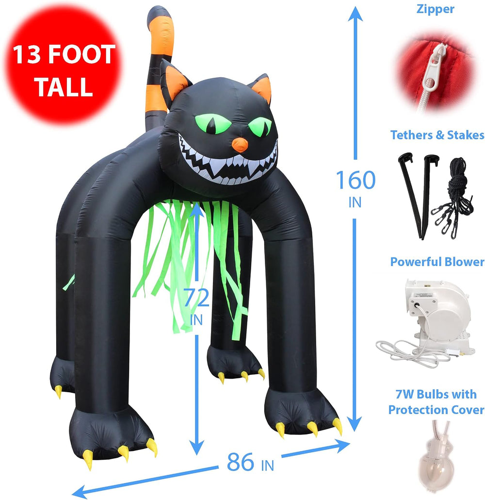 Jumbo 13 FT Tall Halloween Inflatable Black Cat Archway