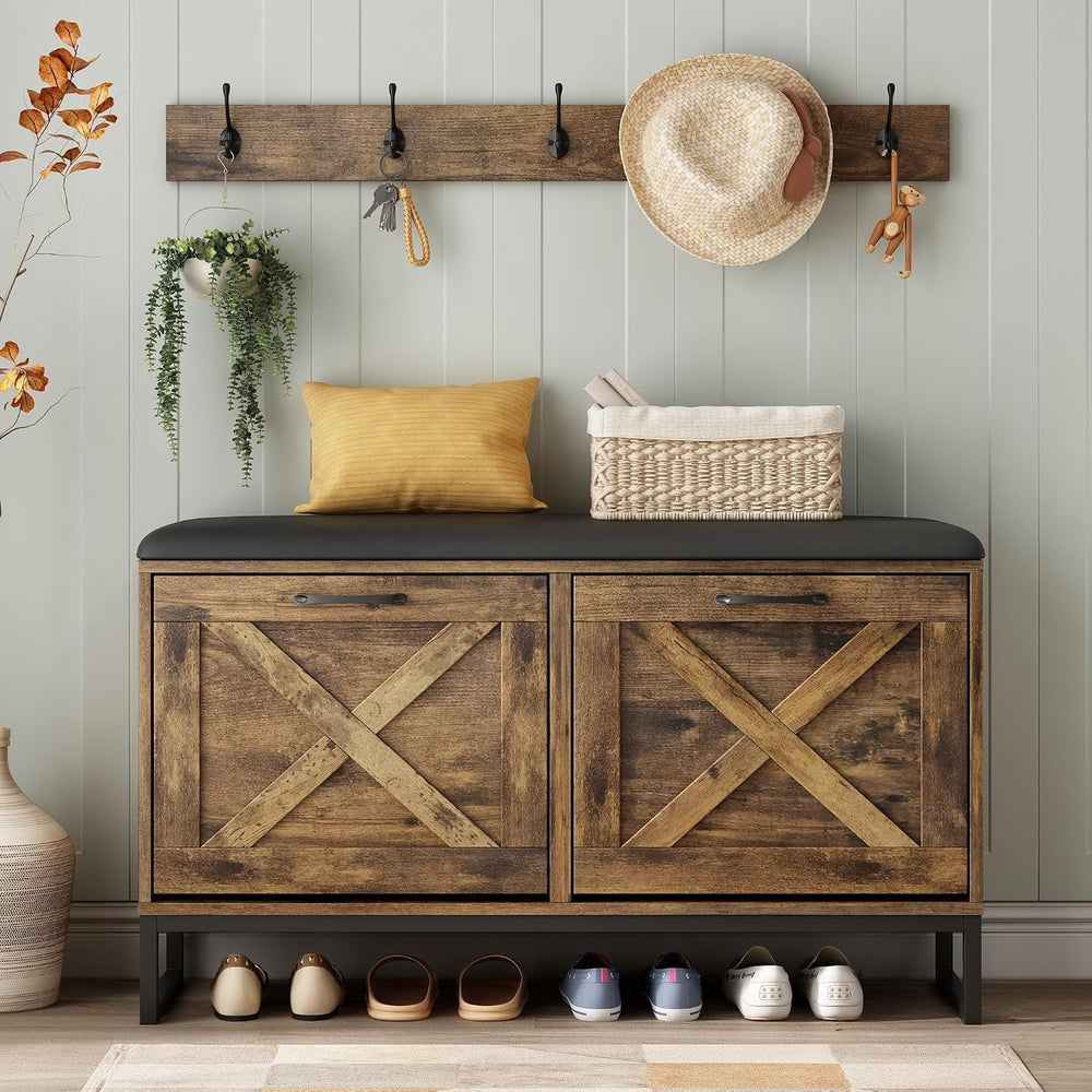 Maupvit Shoe Cabinet with 2 Flip Drawers & Coat Rack, Shoe Storage Bench ...