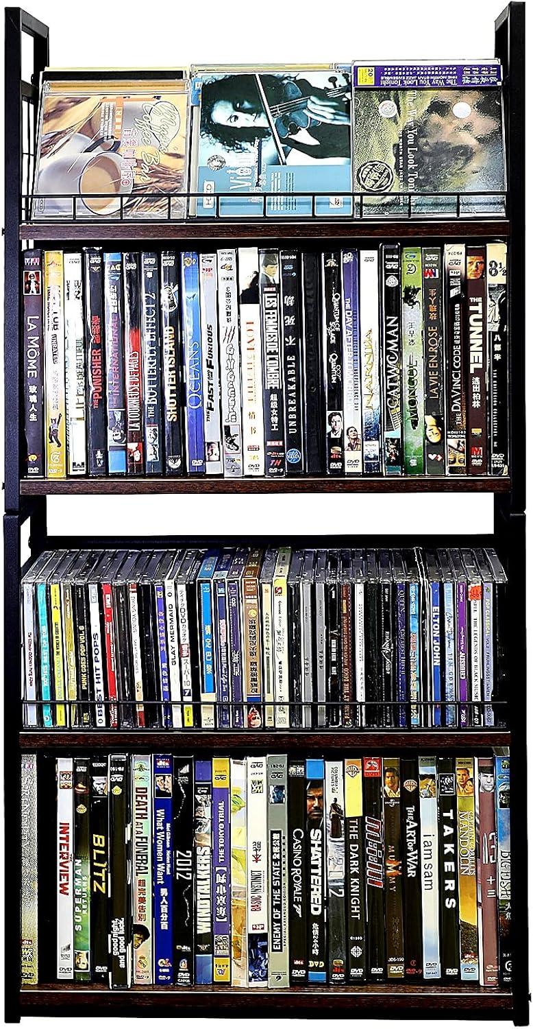 2-Tier DVD Storage Rack 2 Pack, Holds 112 DVDs (160 CDs), Metal Frame Media H...