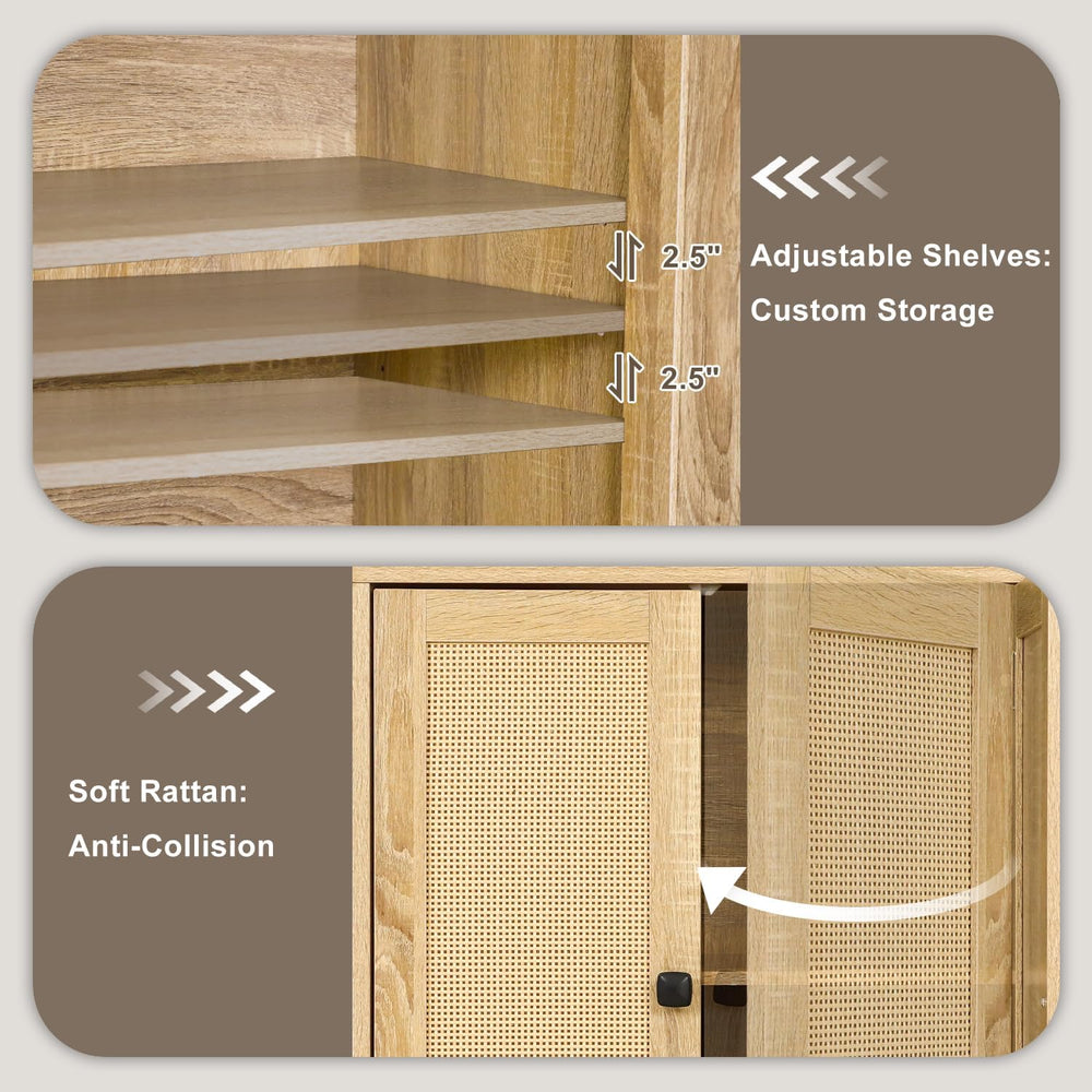 48" Sideboard Cabinet with Natural Rattan Doors