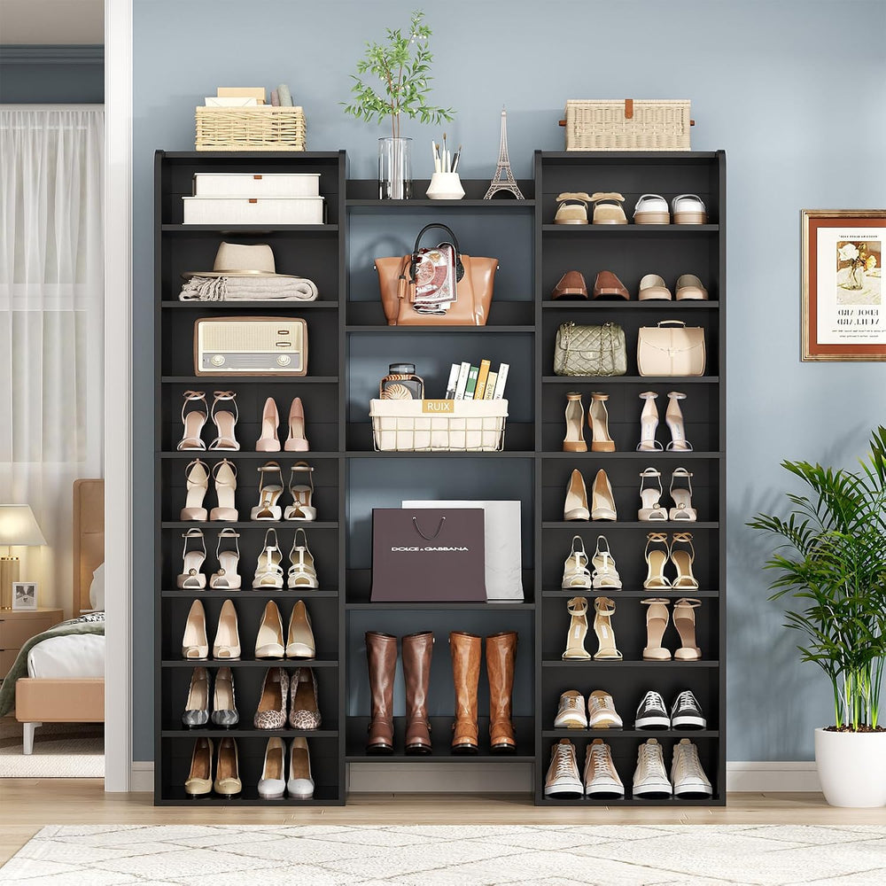 Unikito 14-Tier Wood Shoe Storage Cabinet with 22 Open Cubbies, Black