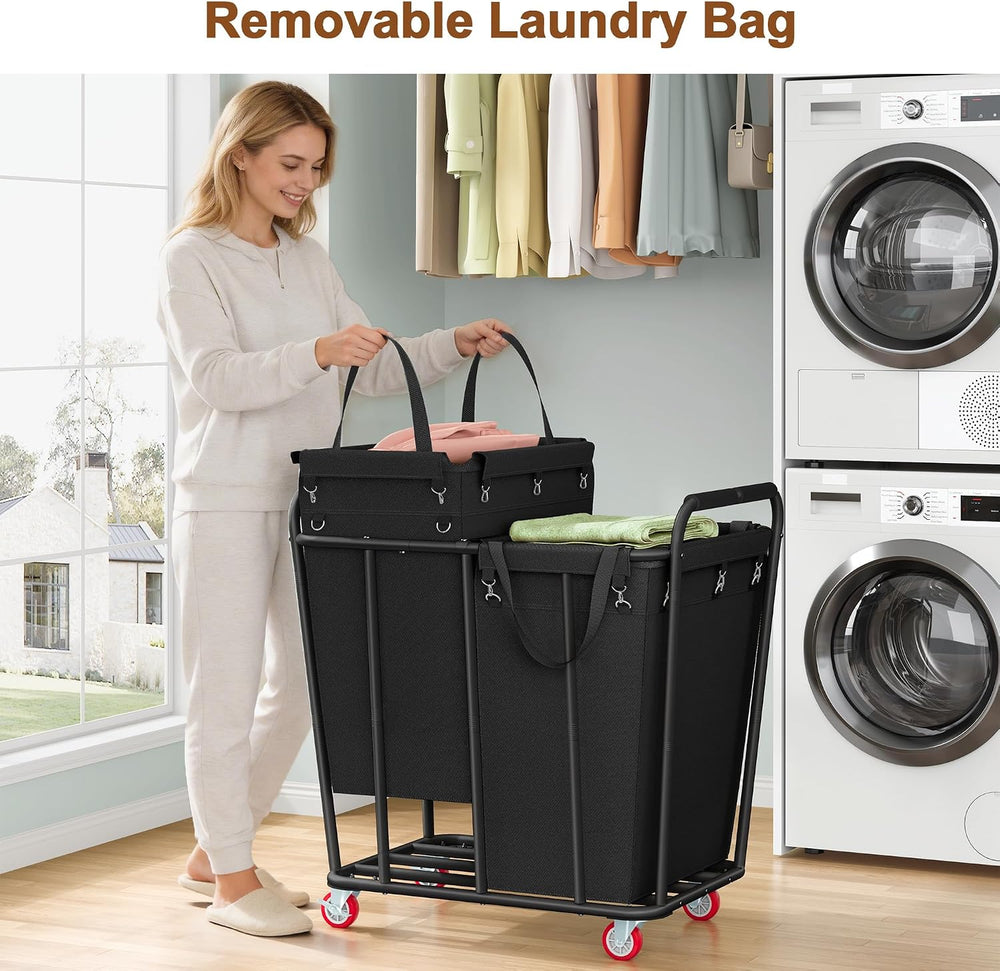 Hoctieon 2 Section Laundry Sorter Cart, 400L Rolling Hamper with Wheels, Indu...