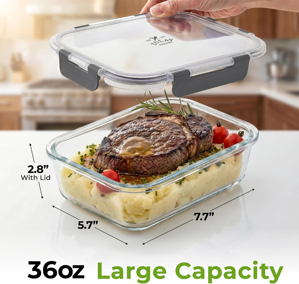 Zulay Kitchen Glass Storage Containers with Lids, Premium BPA Free 36oz